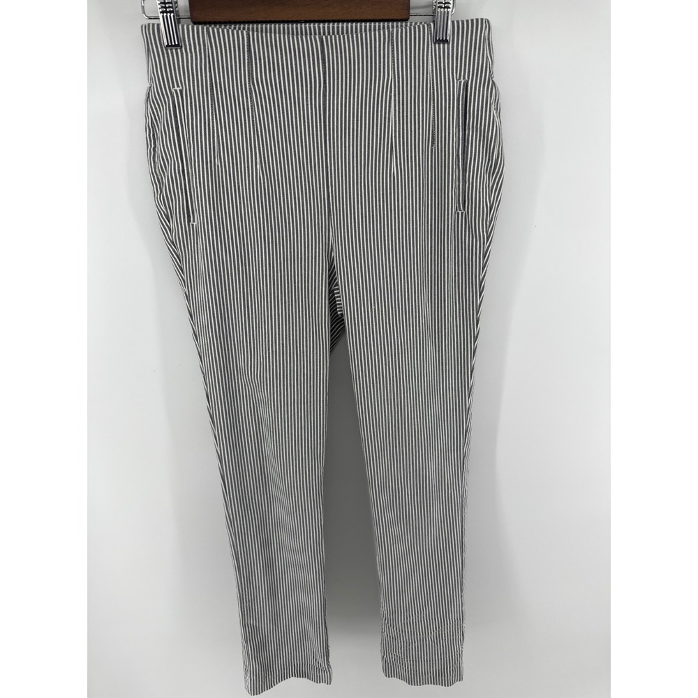 RAFAELLA Womens Striped Pants Size 6 Gray White Straight Leg Casual
